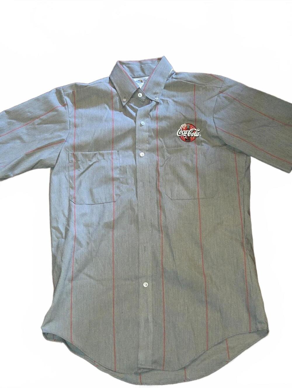 Vintage Coca Cola Uniform Button Down Short Sleeve Gray Striped Uniform Shirt M